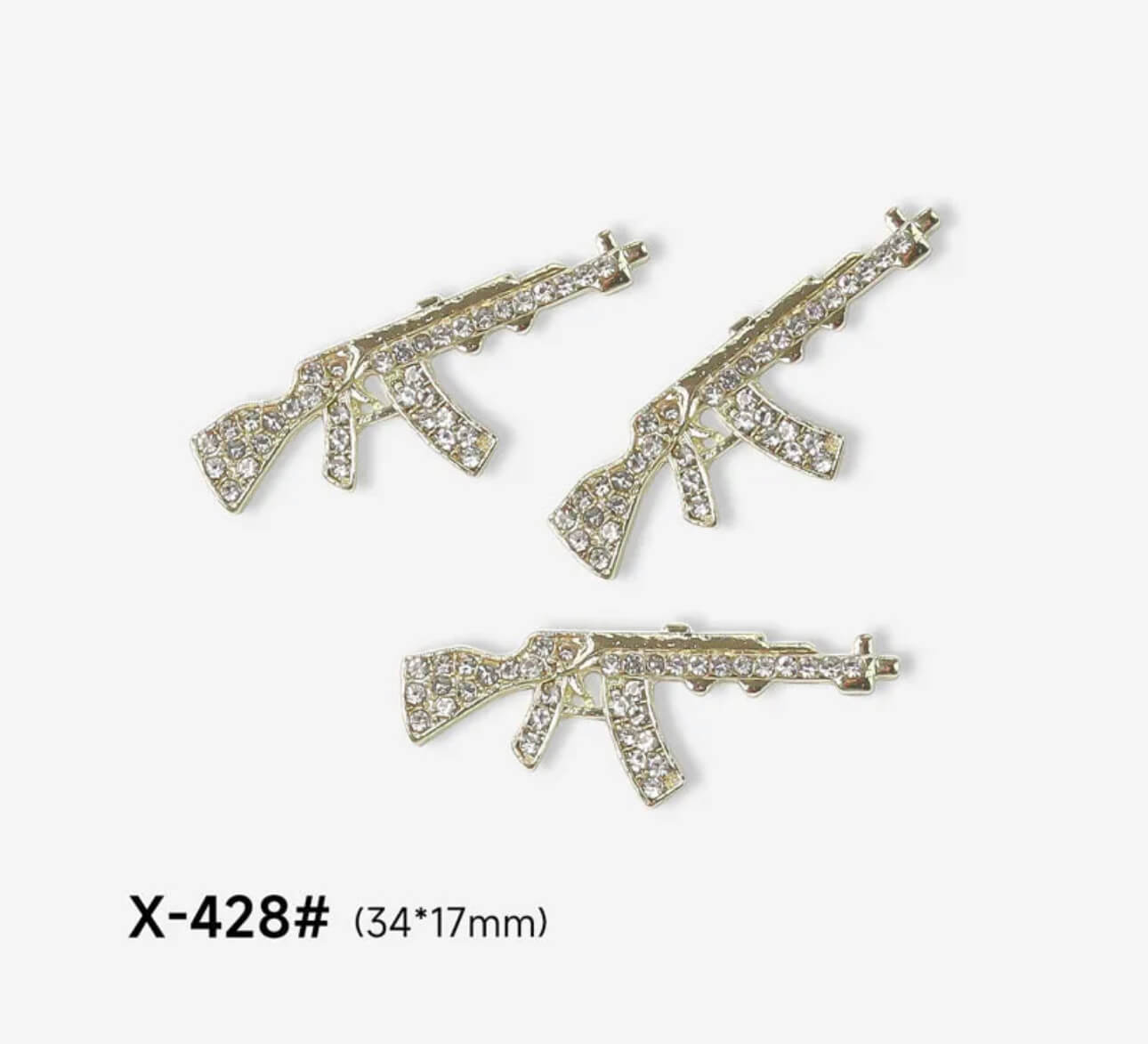 3D Rhinestone Nail Charm Gold Silver Gun Design 2pcs/bag Premier Nail Supply